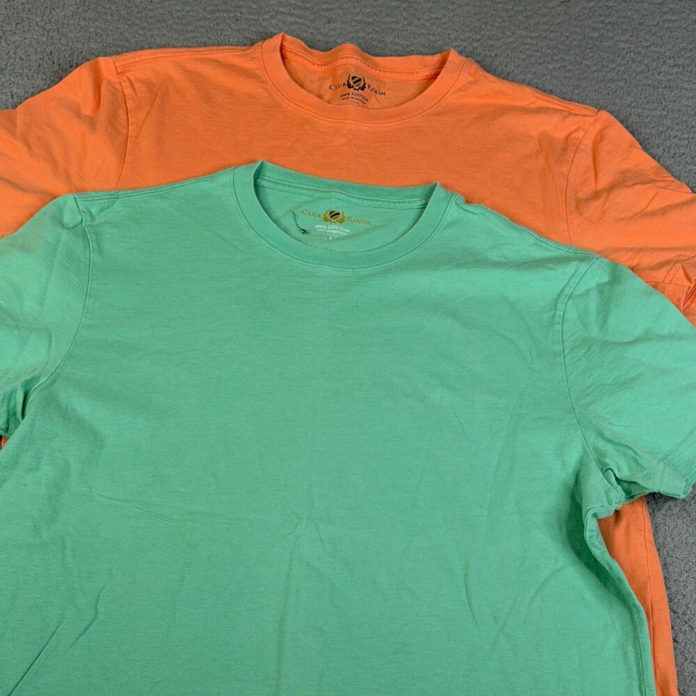 LOT OF 2 CLUB ROOM T Shirt Mens Large Green Orange Short Sleeve Crew Neck Cotton